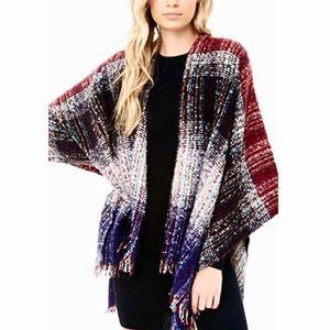 LAPIS⚡️Burgundy/Navy Blue Brushed Knit Poncho_OS